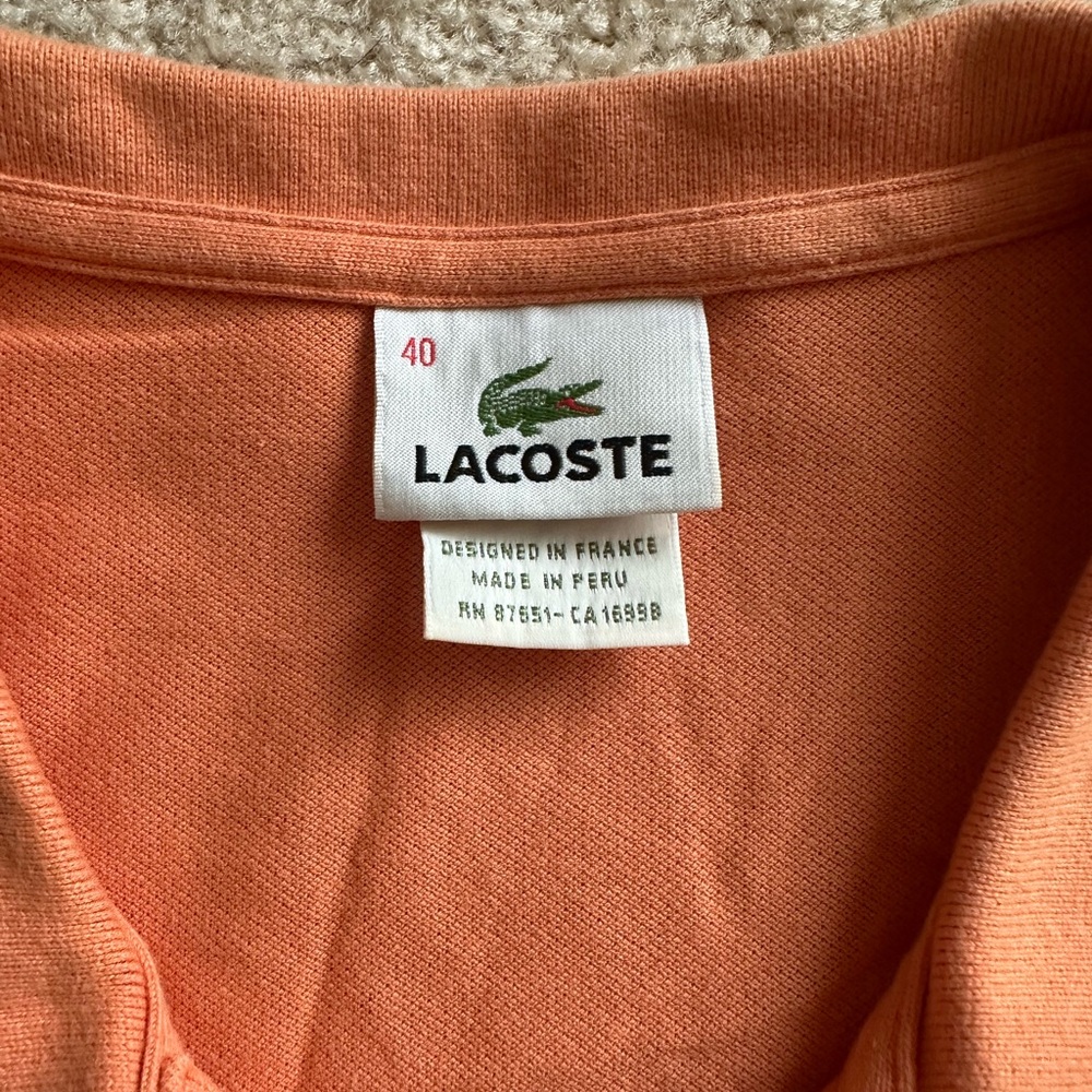 Lacoste Women’s Cut Coral-Orange Polo with Signature Crocodile Summery Beach - Picture 3 of 5